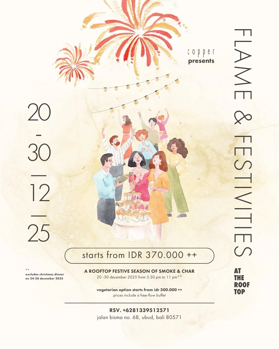 Smoke, fire, and rooftop nights. 🔥✨ Flame &amp; Festivities takes over Copper from 20&ndash;31 Dec* &mdash; live BBQ dinners, premium cuts, lobster, lamb, barramundi, and veggie favorites, all leading up to an unforgettable New Year&rsquo;s Eve. Dan