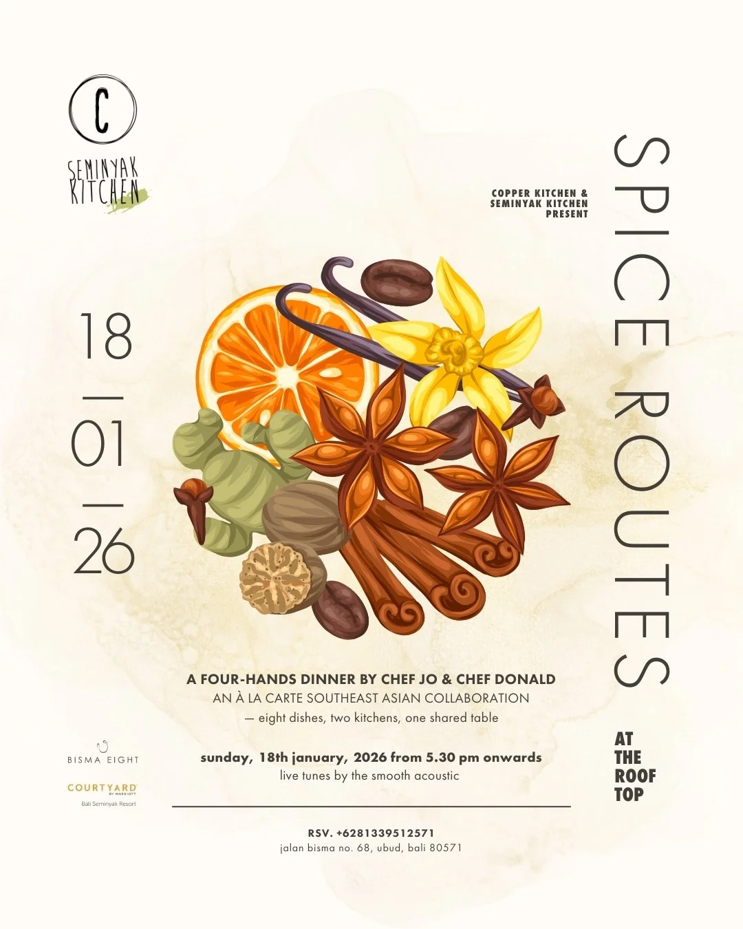 One night. Two chefs. Eight dishes.
Spice Routes comes to life at Copper Rooftop on 18 January &mdash; a four-hands Southeast Asian dinner by Chef Jo &amp; Chef Donald. Served &agrave; la carte, designed to be shared, and available for one night only