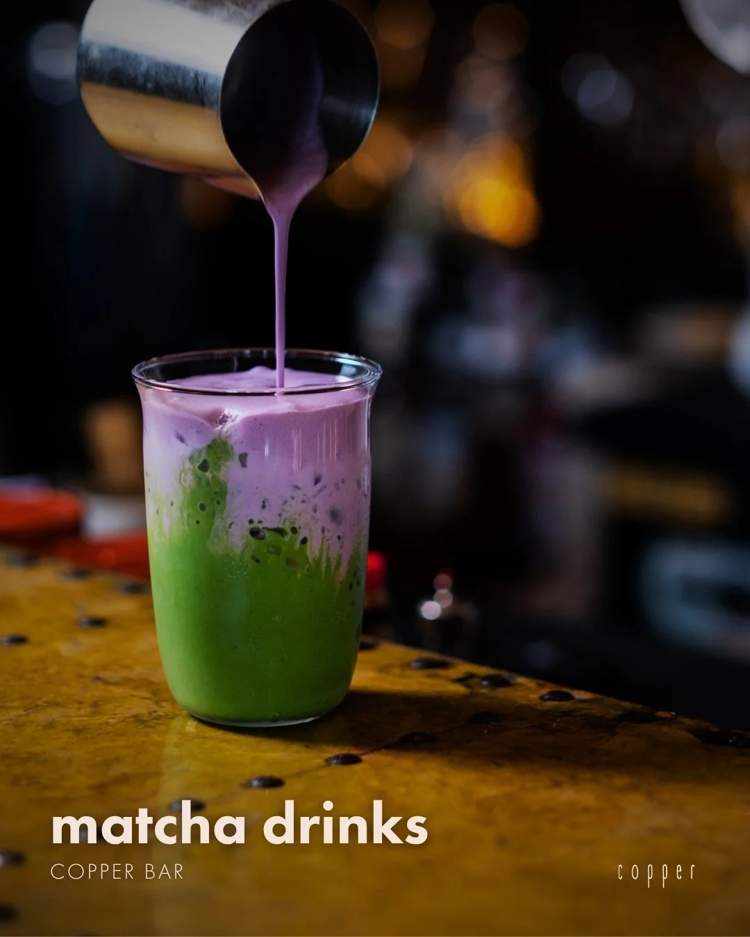 Matcha, but not as you know it. 👀🍵

We're giving your matcha routine a colorful upgrade at Copper. Think creamy ube, bright yuzu, berry-kissed strawberry, and tropical mango, all bringing something different to the glass.

Four new drinks. Four ver