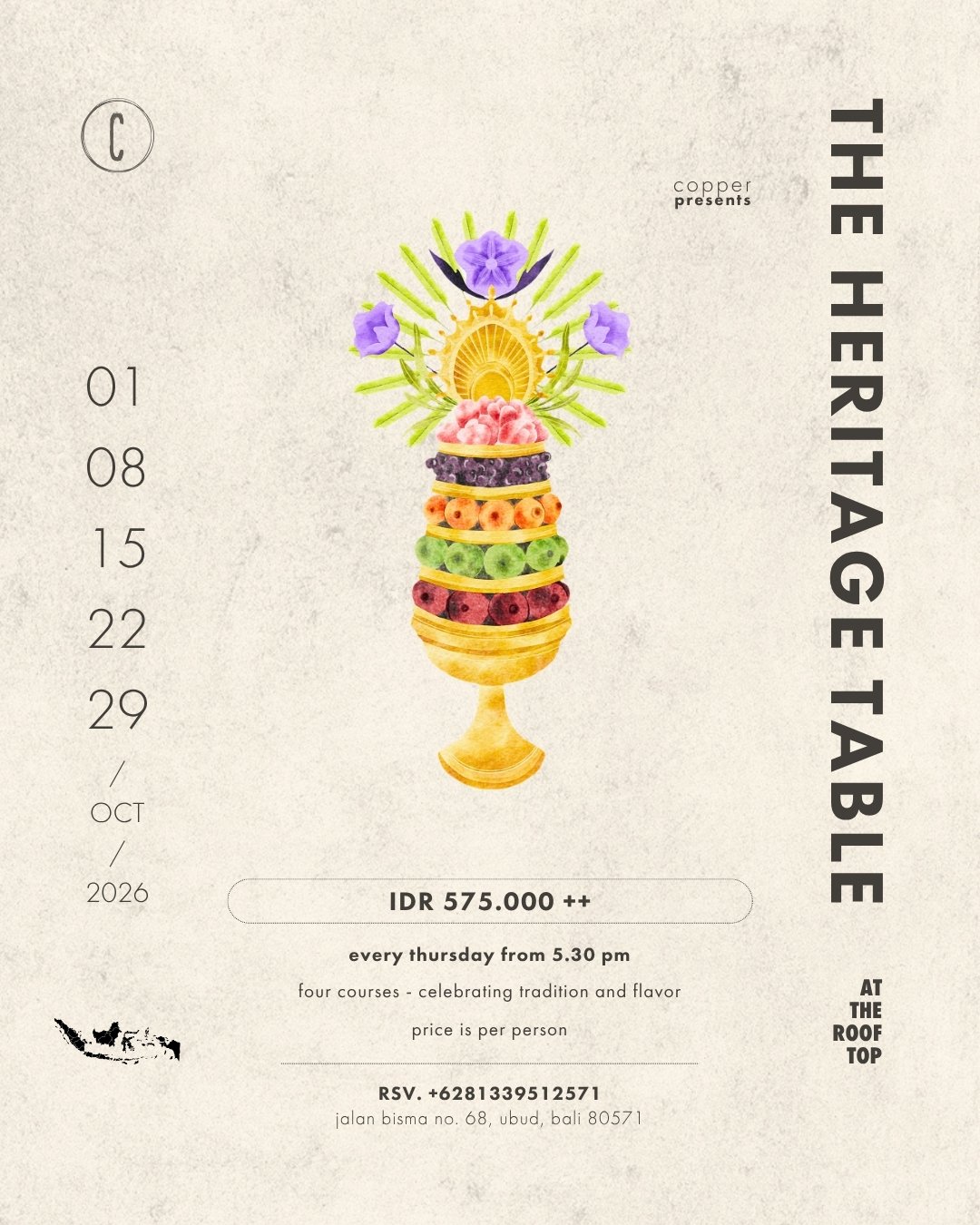 heritage table dinner at copper ubud