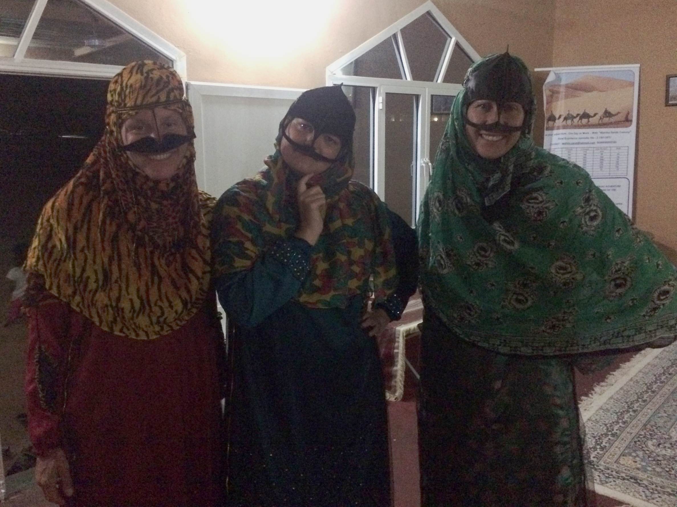 Amanda, Lindsay, and Chelle in traditional Bedouin burkas