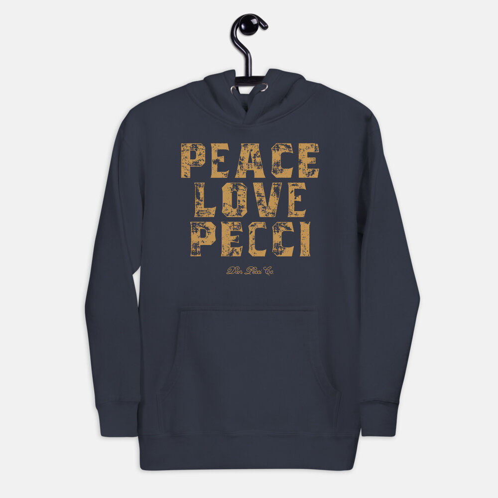 Peace Love Pecci Hoodie (Indigo/Gold)