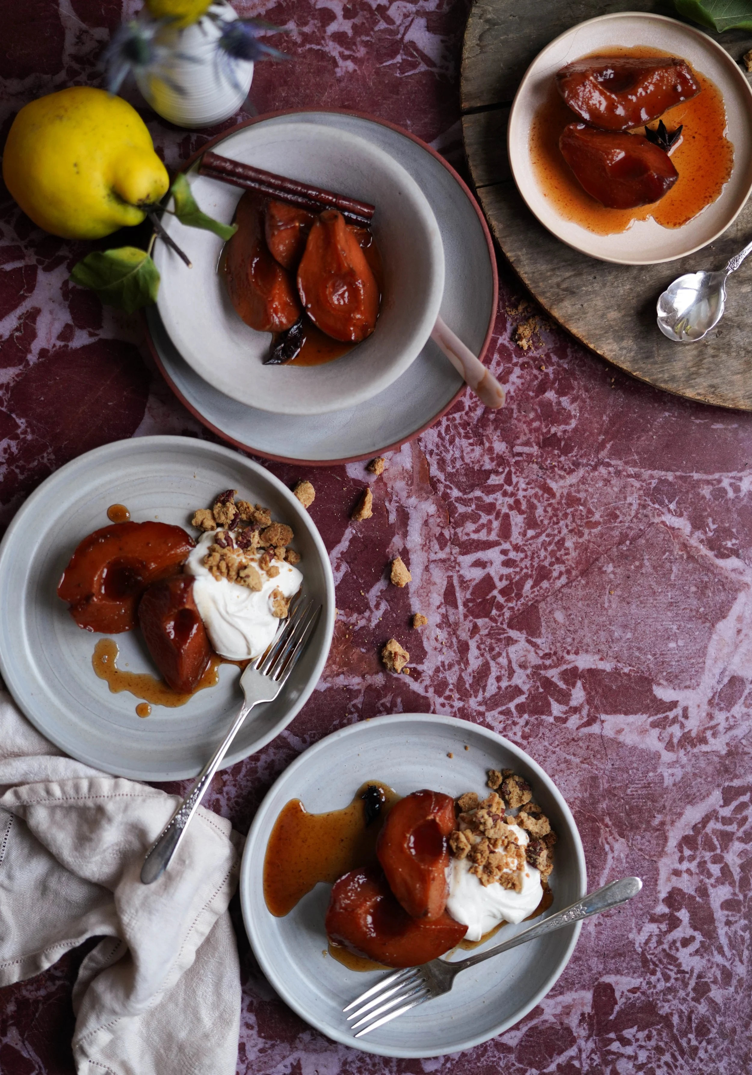Spiced Roasted Quince with Pecan Crumble