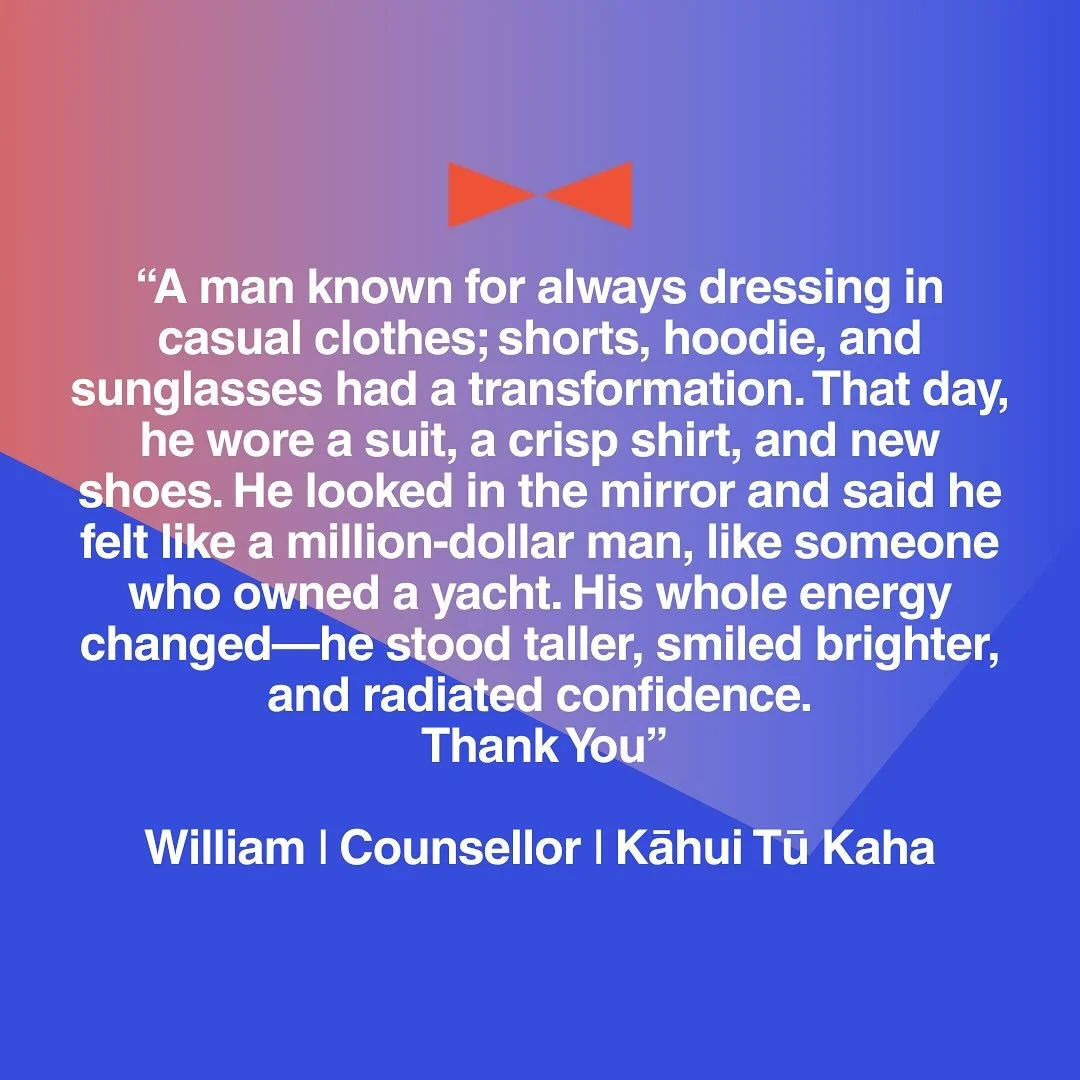 Testimonials&gt;&gt;&gt; Seeing the transformations from 2XL hoodie to tailored suit is amazing to witness and an honour to be part of. Hearing the follow up successes and confidence boost that the clients experience, keeps us motivated, wanting to r