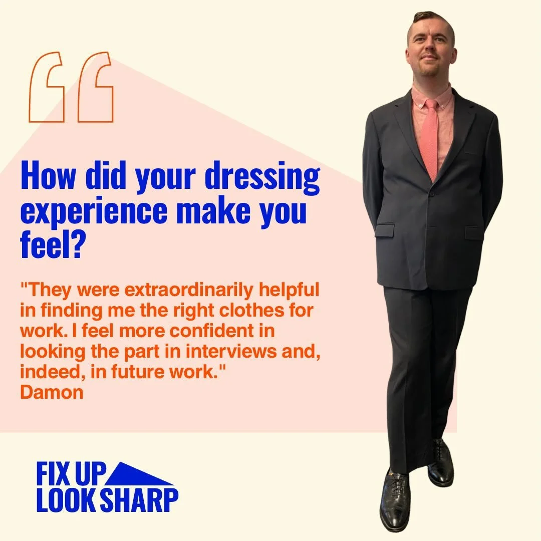 Transformation>>> Damon is looking for call centre and administration roles. This was the first time he has worn a suit and it fit impeccably!! Damon also accessed his TTW funding through Work and Income and received a capsule wardrobe all s