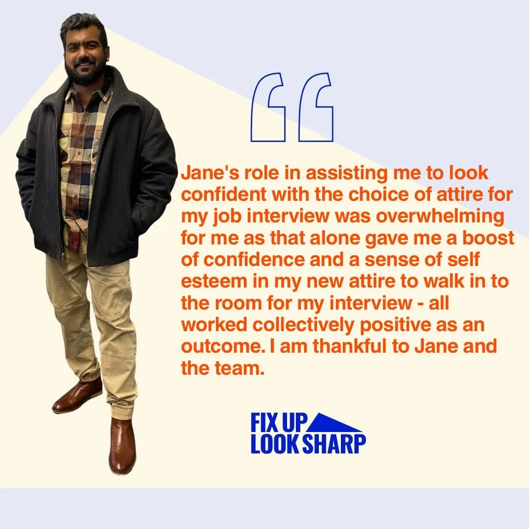 INTOEMPLOYMENT>>> Dennis used our styling service for his interview and landed the job! He also came back and accessed the service for another free work appropriate outfit. We chose warm and comfortable fabrics and went for an Autumn/ Winter