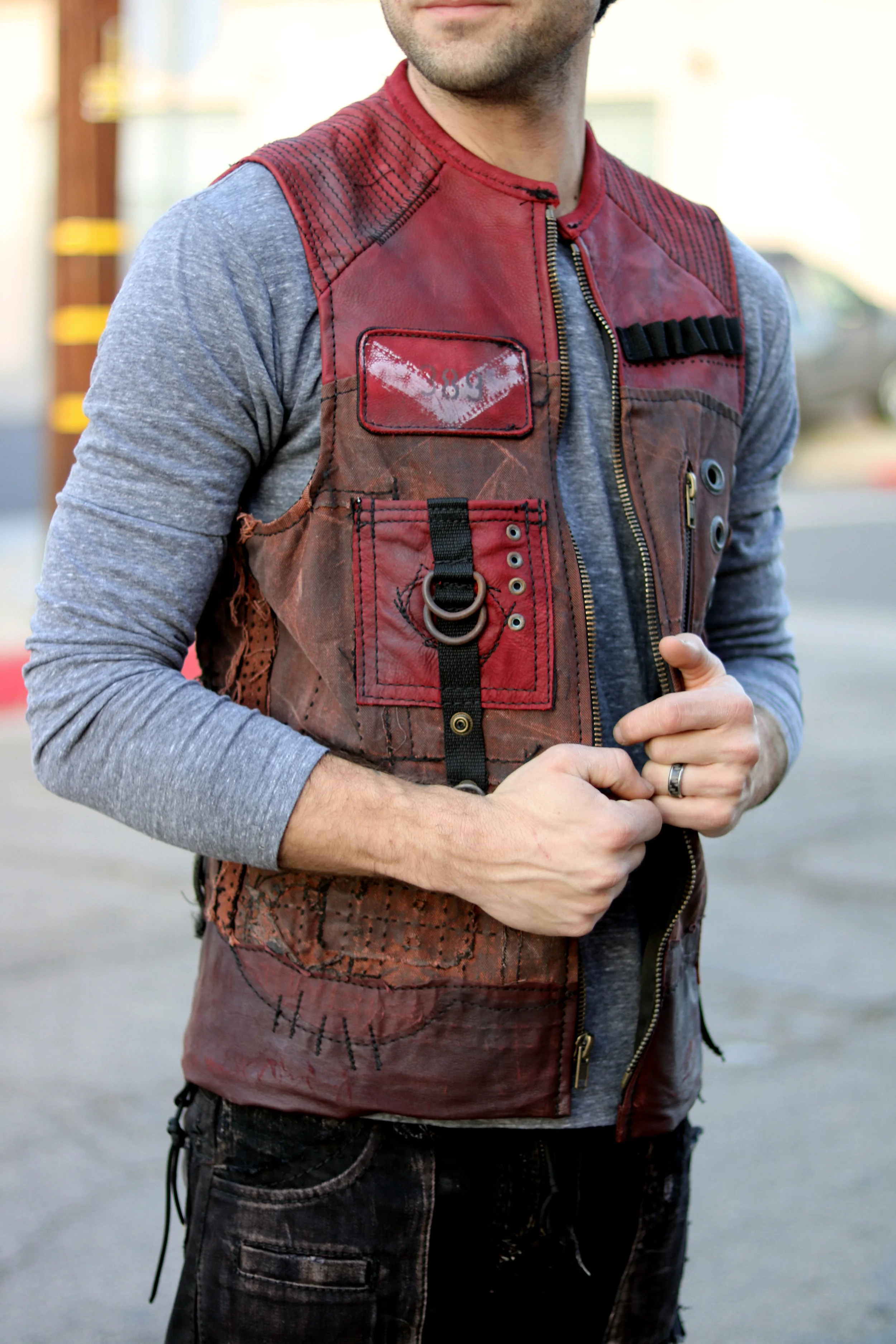red denim vest