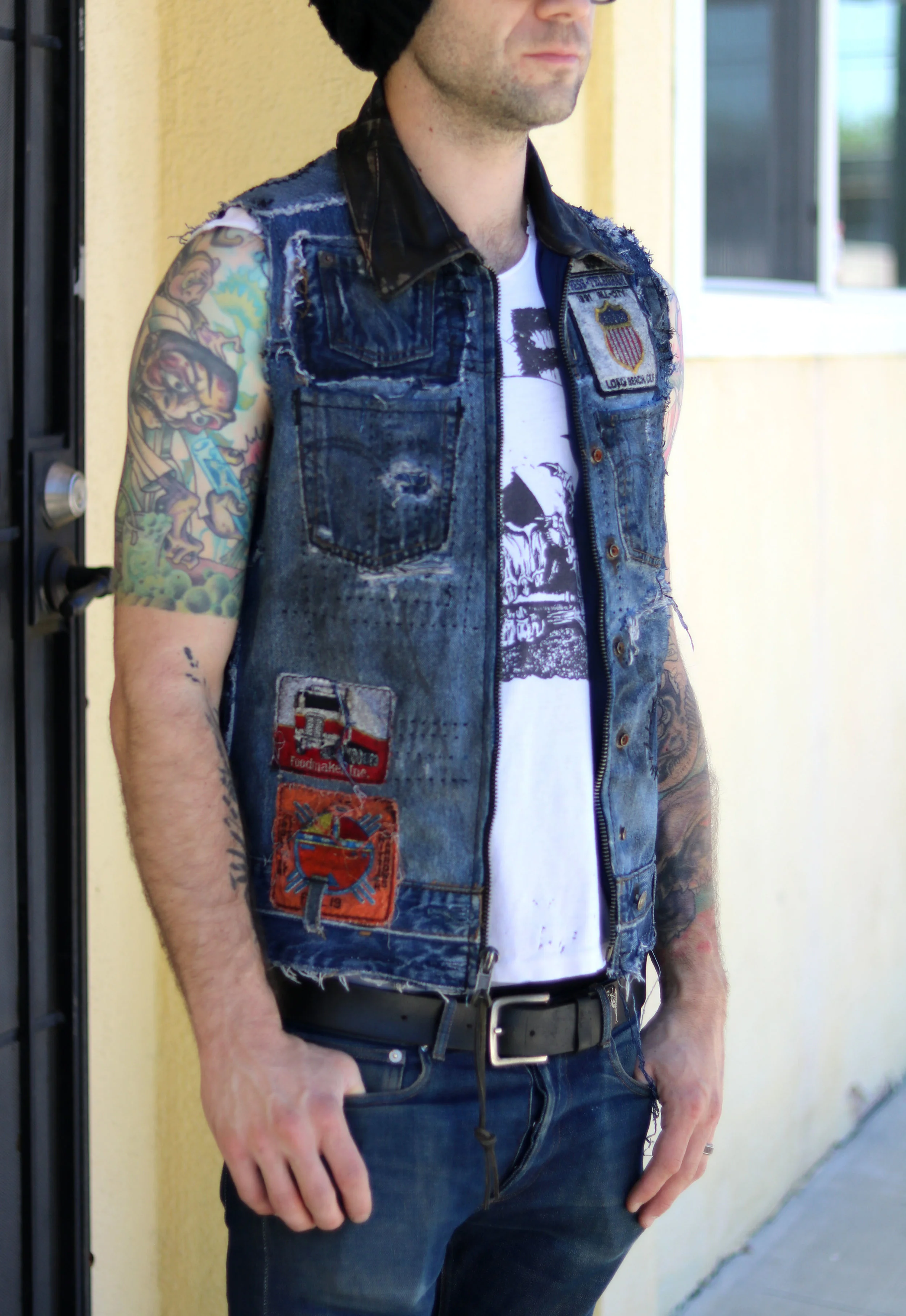 Patch Denim Vest — Bone Black LA