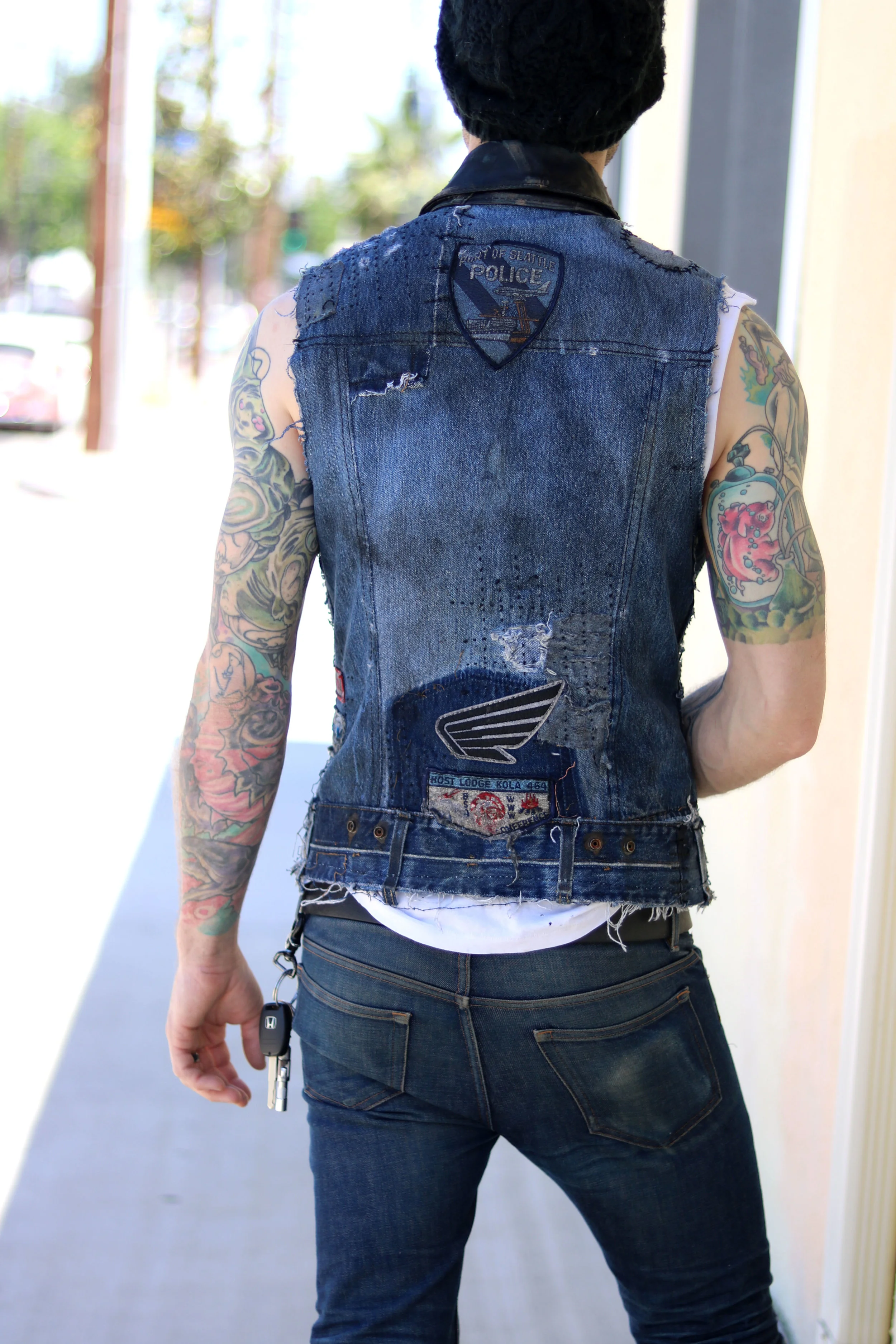 Patch Denim Vest — Bone Black LA