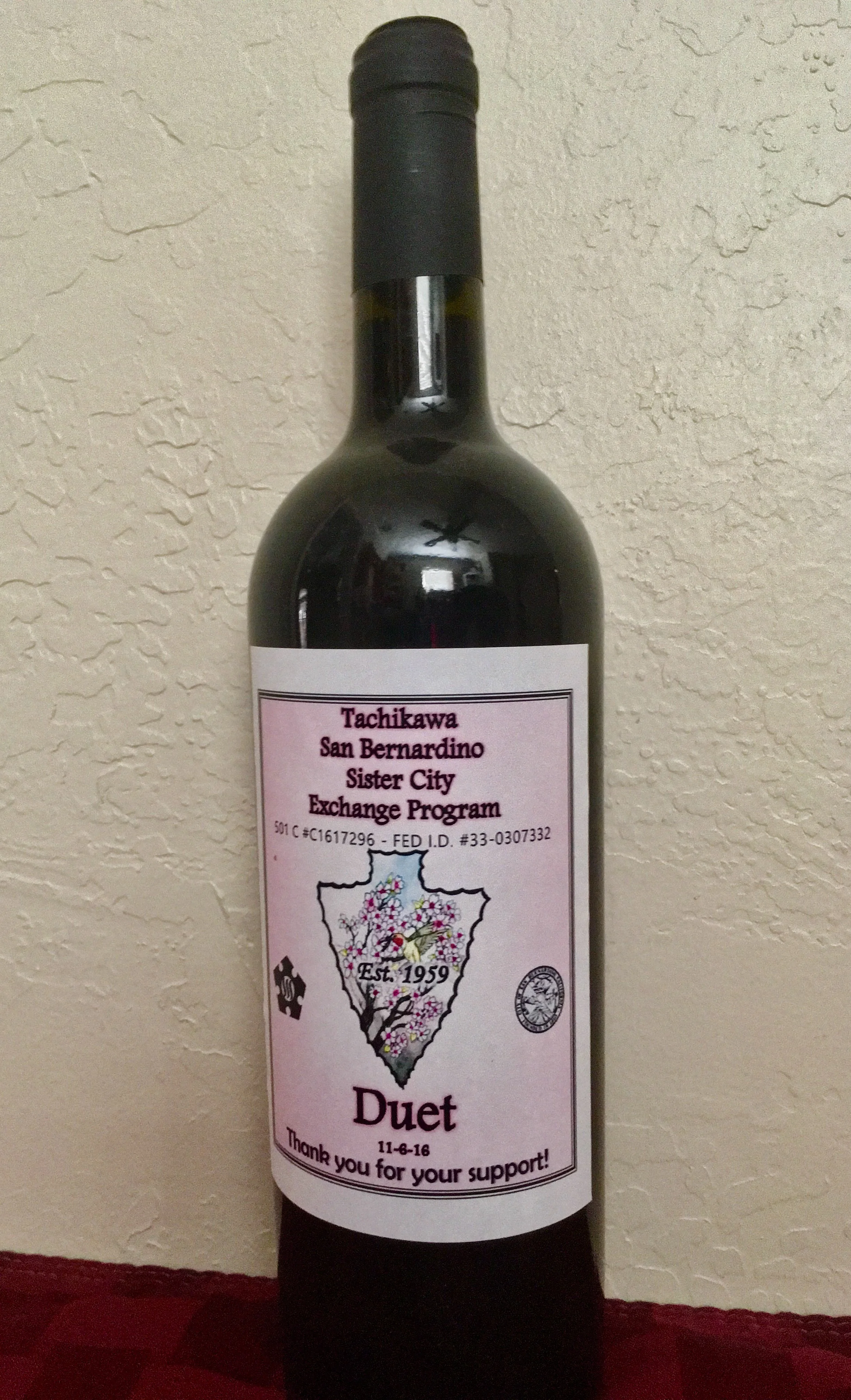 Wine Bottle from our first Wine Tasting in 2016.