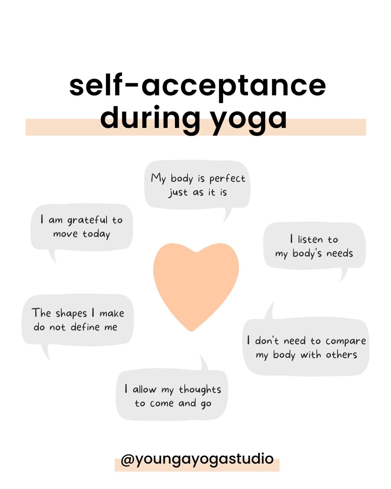 🤔 Ever been mid yoga practice and caught yourself talking negatively toward your body? If you find those thoughts creeping in - try these self acceptance &amp; gratitude affirmations. They aren&rsquo;t a cure-all, but sometimes when we are caught in