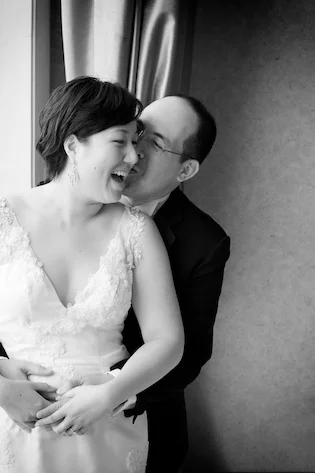 Bride and groom at the American Club, Hong Kong