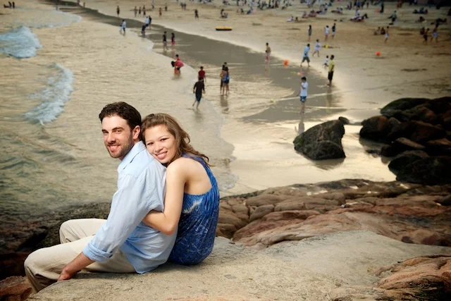 Western-style engagement photos at Shek O Beach