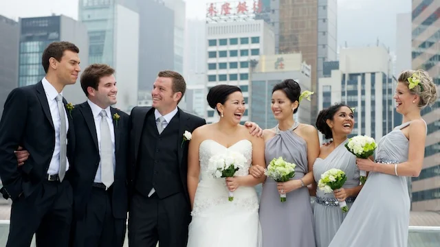 Hong Kong wedding party on IFC rooftop
