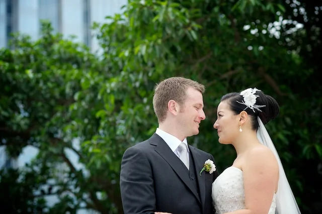 Bride and groom on IFC rooftop
