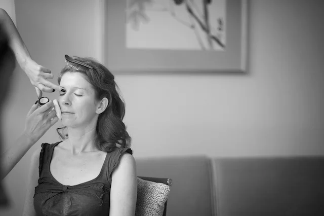 Hong Kong Wedding bride makeup getting ready black and white