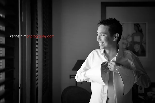 Kona Hawaii US Wedding outdoor groom getting ready smiling