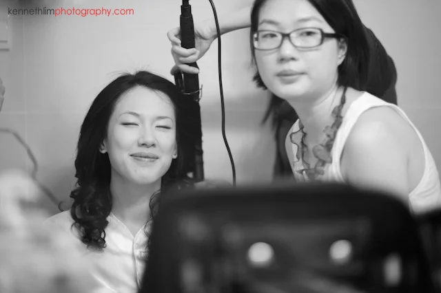 Hong Kong The Verandah wedding morning bride getting ready curling hair