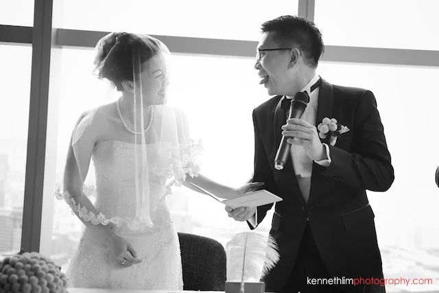 Hong Kong Wooloomooloo Prime wedding groom making face at bride smiling together