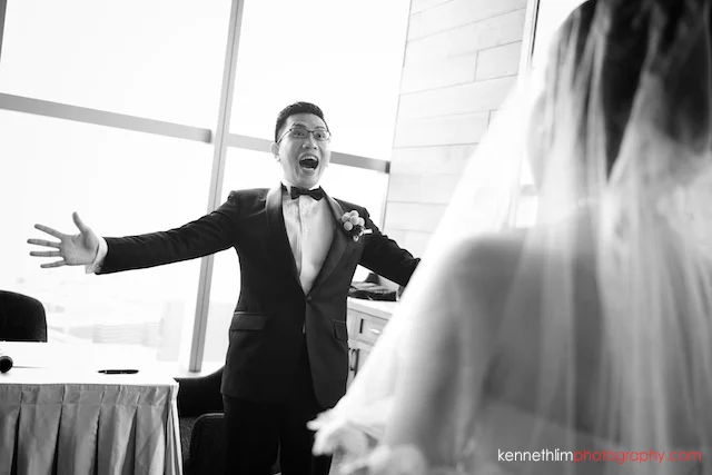 Hong Kong Wooloomooloo Prime wedding groom reaction to seeing bride