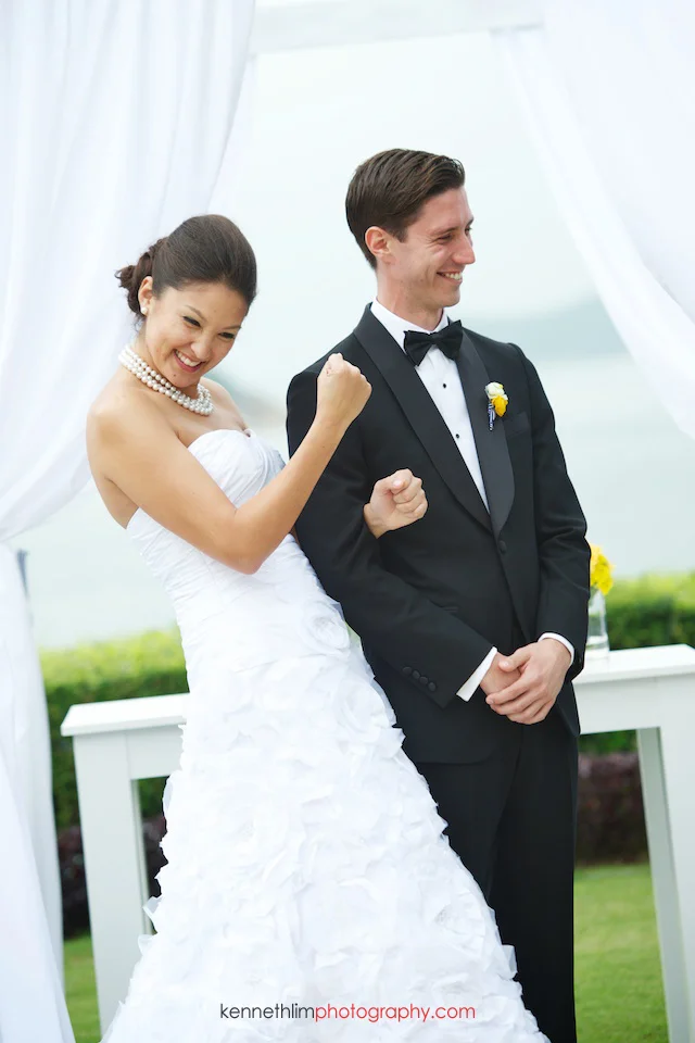 Hong Kong Country Club wedding bride fistpump smiling