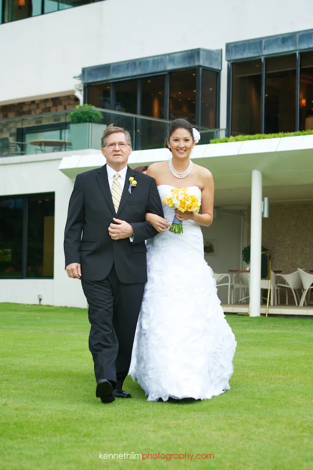 Hong Kong Country Club wedding bride march in with father