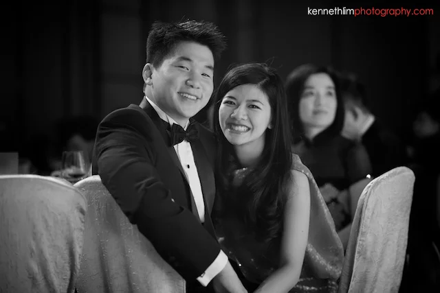 Hong Kong wedding Four Seasons banquet bride and groom portrait smiling black and white