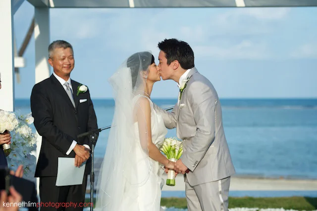 Koh Samui wedding YL Residence bride and groom first kiss