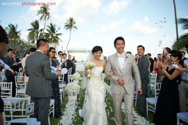 Koh Samui wedding YL Residence bride and groom walk off just married smiling