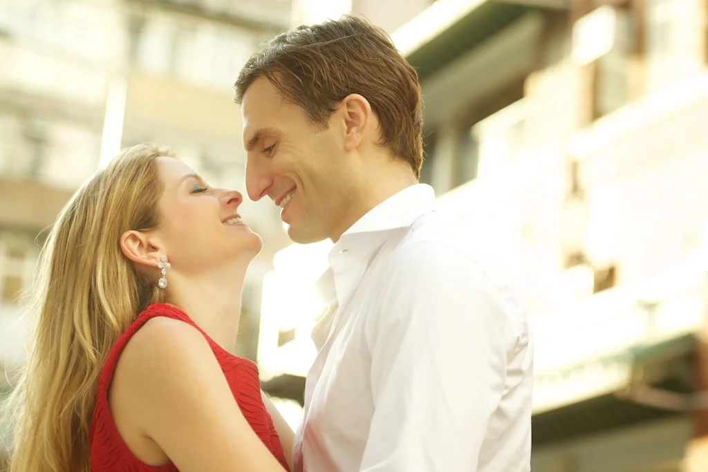 Hong Kong Soho engagement photography couple photo session couple hugging laughing together
