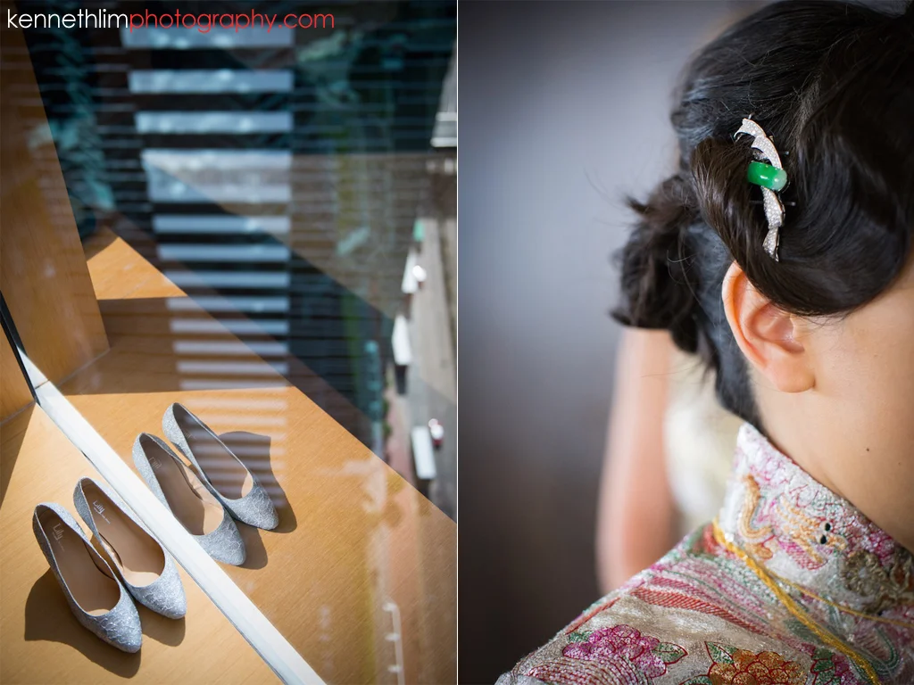 Hong Kong Upper House Admiralty wedding day photography big day wedding morning bride shoes and hair pin