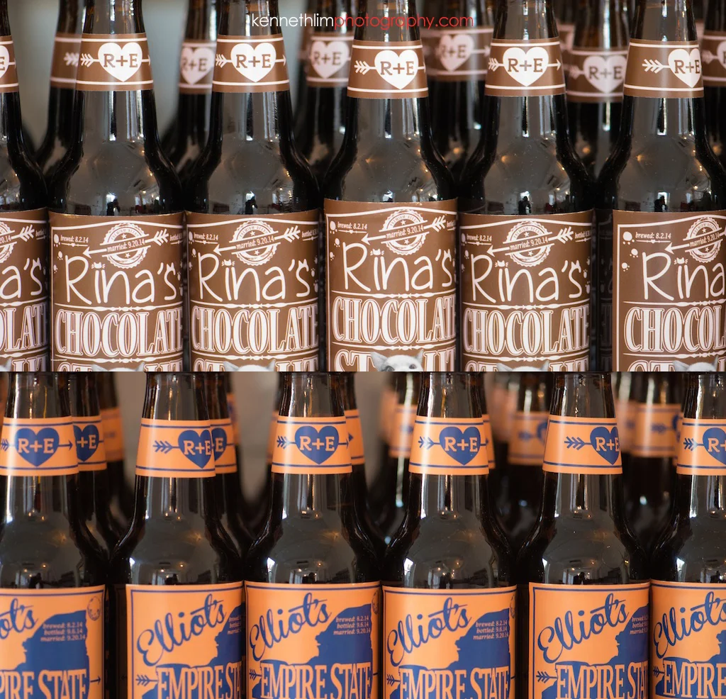 New York City Garys Loft wedding day photography decorations beer bottles from bride and groom