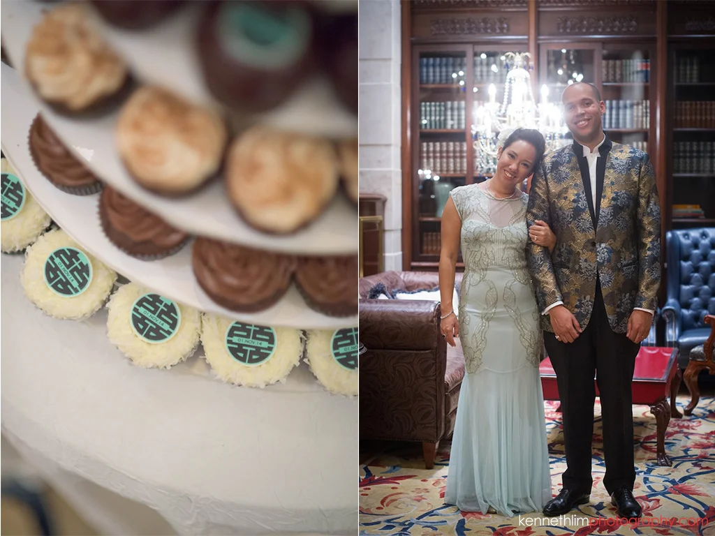 Hong Kong Island Shangri-la Atrium Library wedding day photography bride groom together with cake newly wed