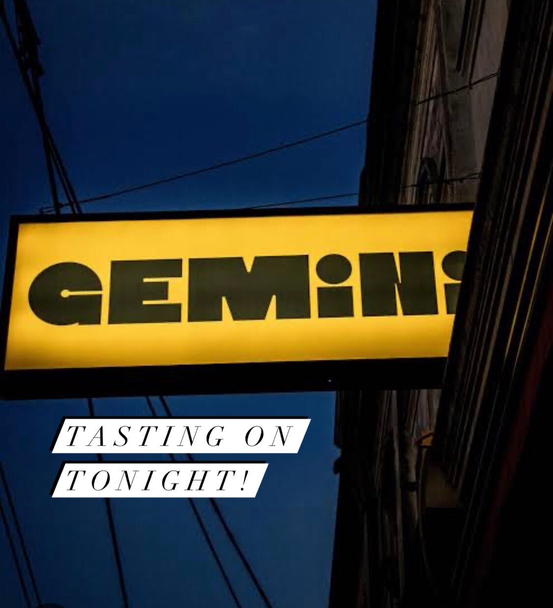 Gemini Tasting.

If you&rsquo;re near @gemini_melbourne tonight drop in for a tasting and a chat at this fabulous Coburg treasure.
Brendan and Wade will be there from 6pm pouring a few vinos and would love to see you! Cheers.