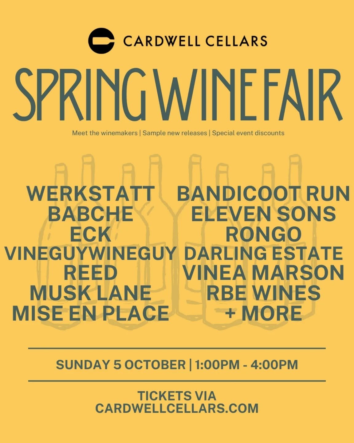 Join us next Sunday, 5th October at @cardwellcellars from 1&ndash;5pm

We are excited to be showing some new Spring releases at one of Melbourne&rsquo;s most exciting wine venues.

Come for a taste and chat as we pour alongside some amazing producers
