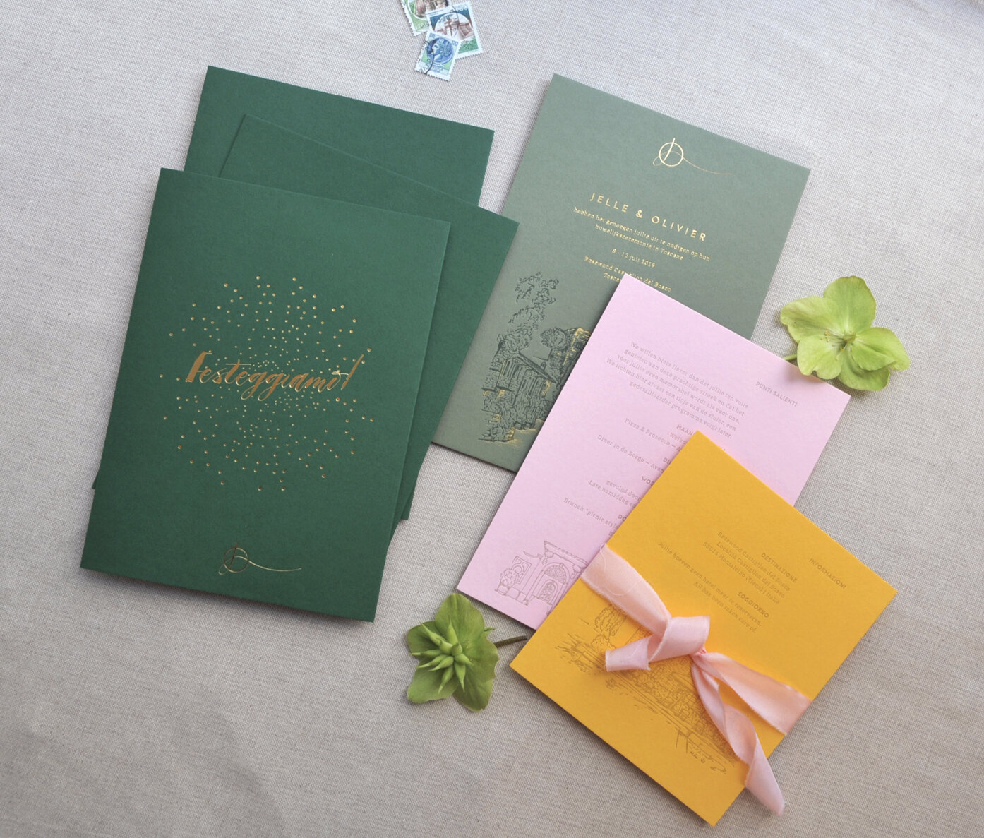  Custom Wedding Stationery in bold colours and gold hotfoil printing  by Carissimo Letterpress