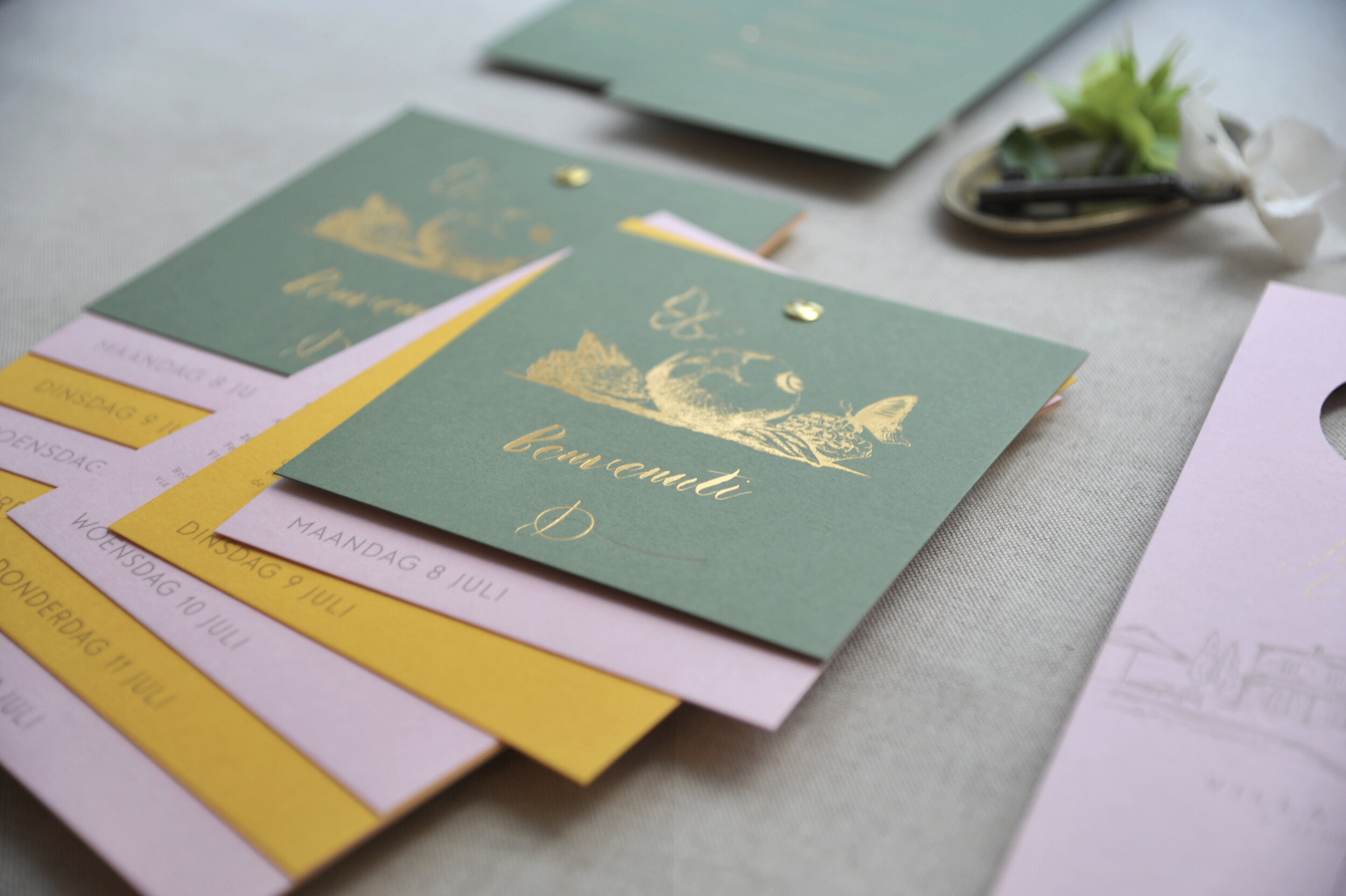 Custom Wedding Stationery in bold colours and gold hotfoil printing  by Carissimo Letterpress