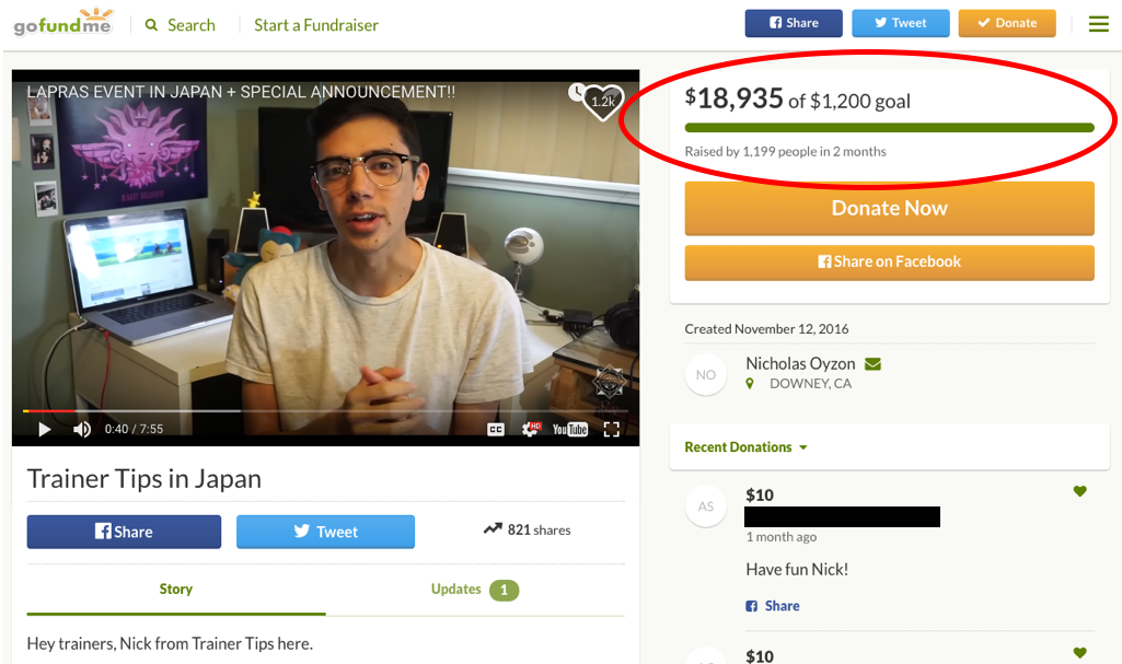 (Screenshot of his campaign page)