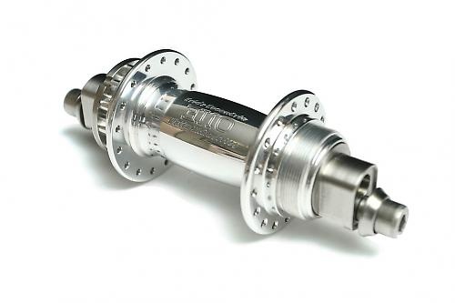 Rear "Eno" hub with both a splined interface for a fixed cog on one side and a threaded side for a single cog freewheel. 