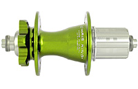 The Chris King R45 rear disc hub in the limited edition colour of Sour Apple. 