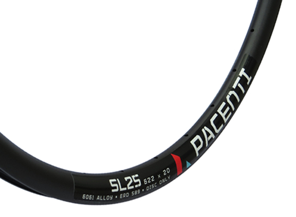  The Pacenti SL25 is disc brake specific and comes in 24h, 28h and 32 hole spoke counts. The external width is 24.5mm with a depth of 25mm and a subtle tear drop profile. 