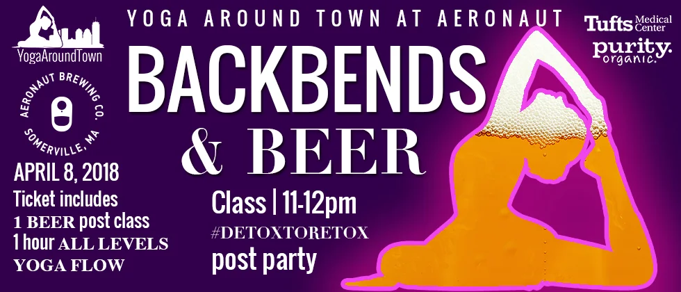 Sunday, April 8th, we're taking over Aeronaut Brewing for an amazing 'Backbends & Beer' flow, followed with an after party in the brewery. Join us for a 60-minute flow, connecting our breathe and movement, kicking off our Sunday Funday! Post-party includes 1 beer of your choice after class! All tickets include a 60-minute class, post-party at Aeronaut Brewing with 1 free beer! Check-in: 10:45-11am Class: 11-12pm Post-Party: 12pm - on