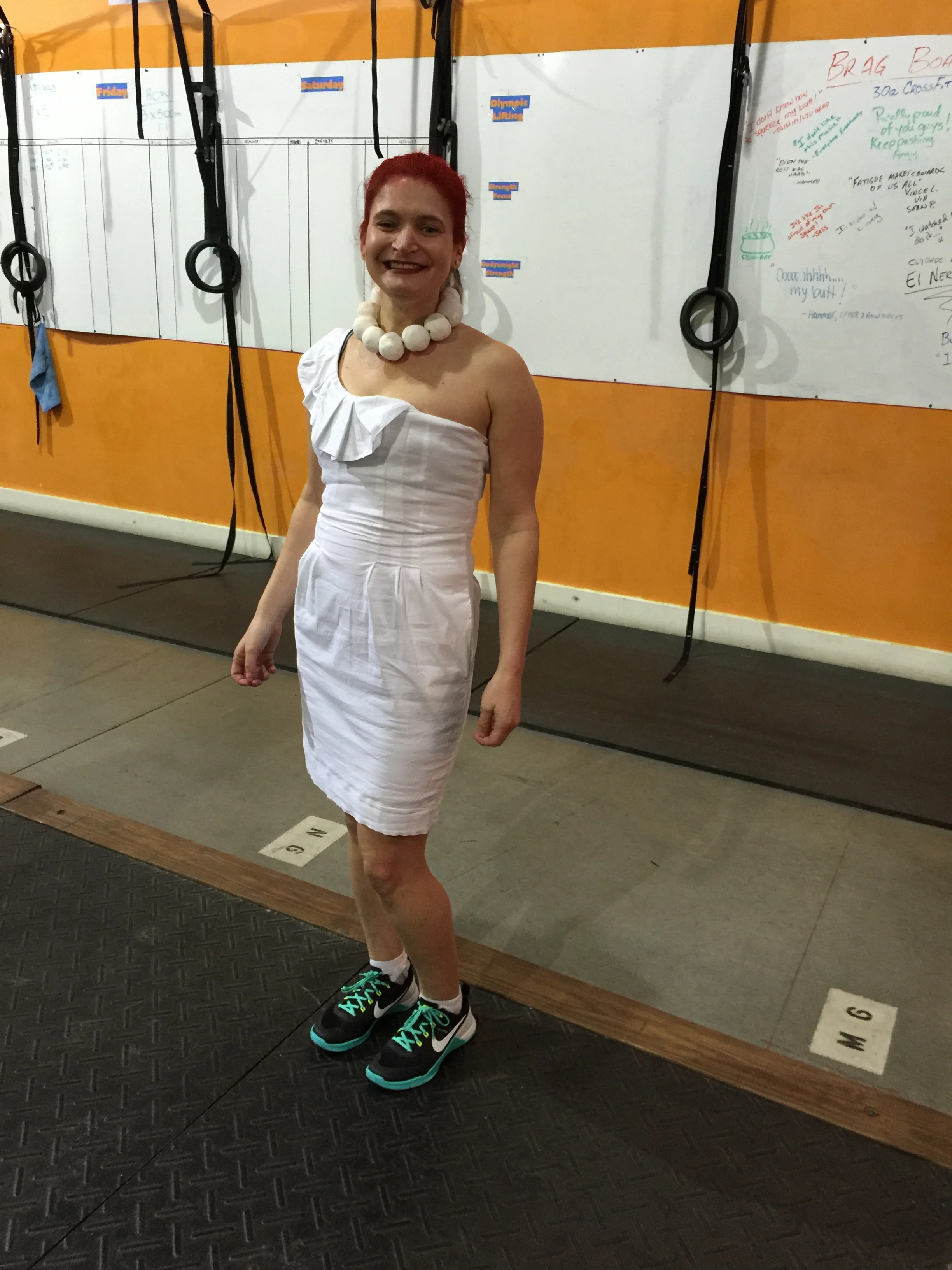 Jess as Wilma Flintstone for Halloween.