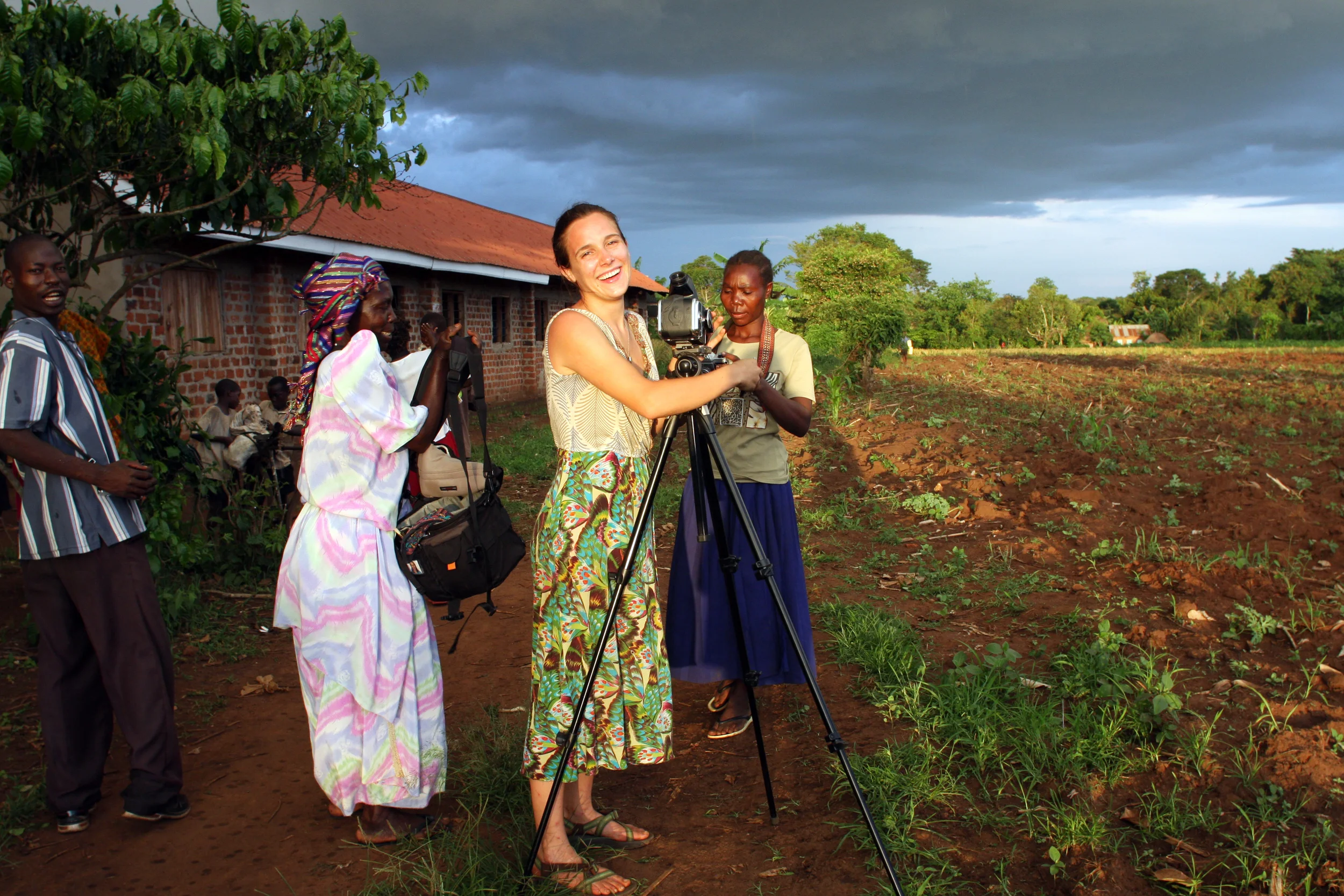  Project Director Louise Contino at sunset in front of her medium format camera that was used to shoot all environmental portraits of the WPC members.&nbsp; 