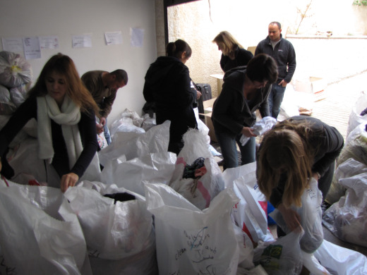  Sorting items to get ready for distribution. 