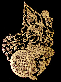 'Nang talung' design, hand cut and hand painted on cow hide. (photo by the author)