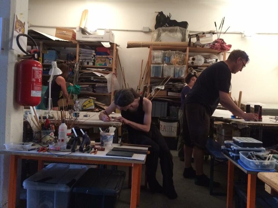 Dustin and fellow student Stefano Ulivieri working with color application on their puppets. Photos provided by Dustin Curtis.