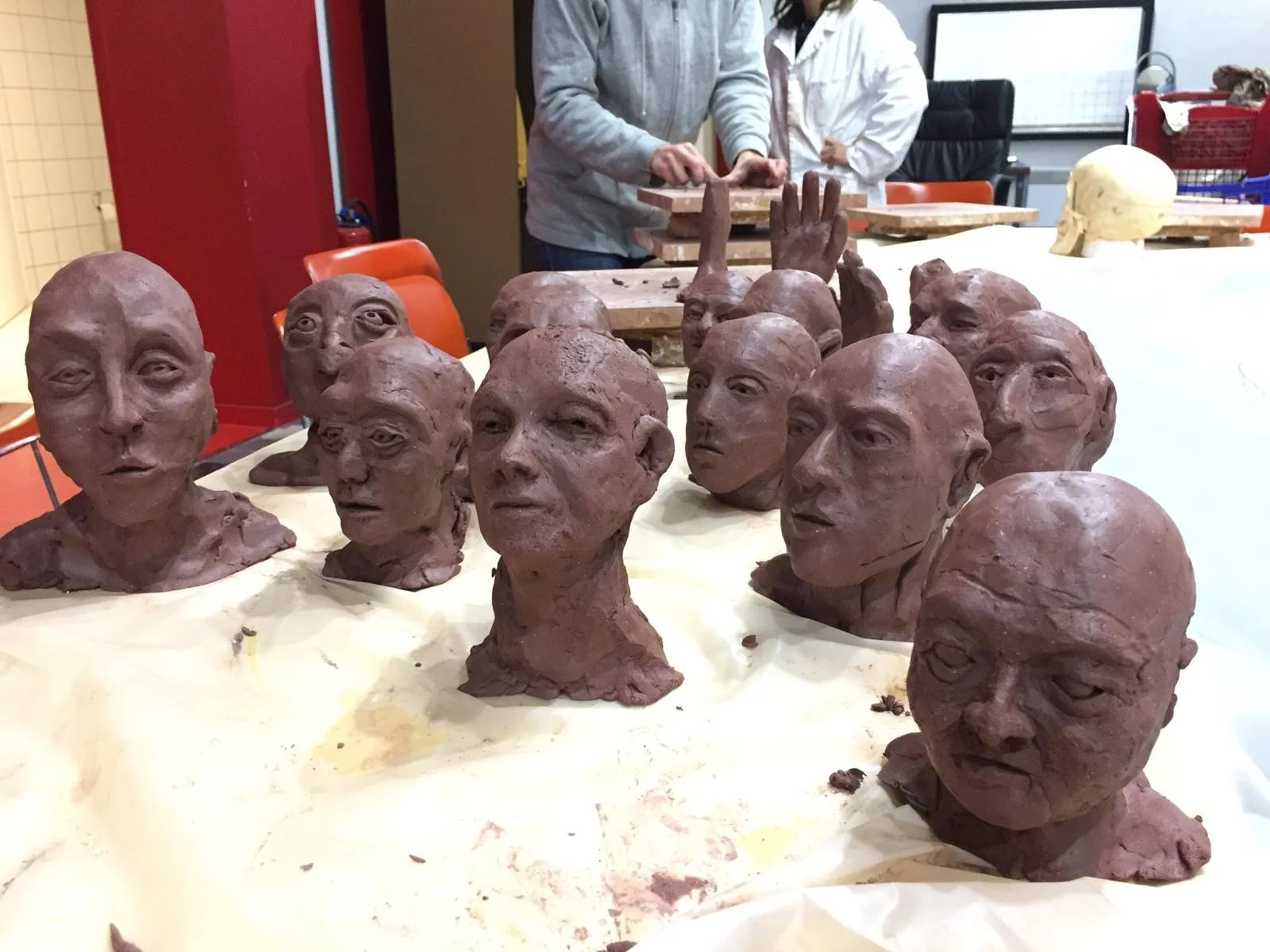 Clay heads in progress.