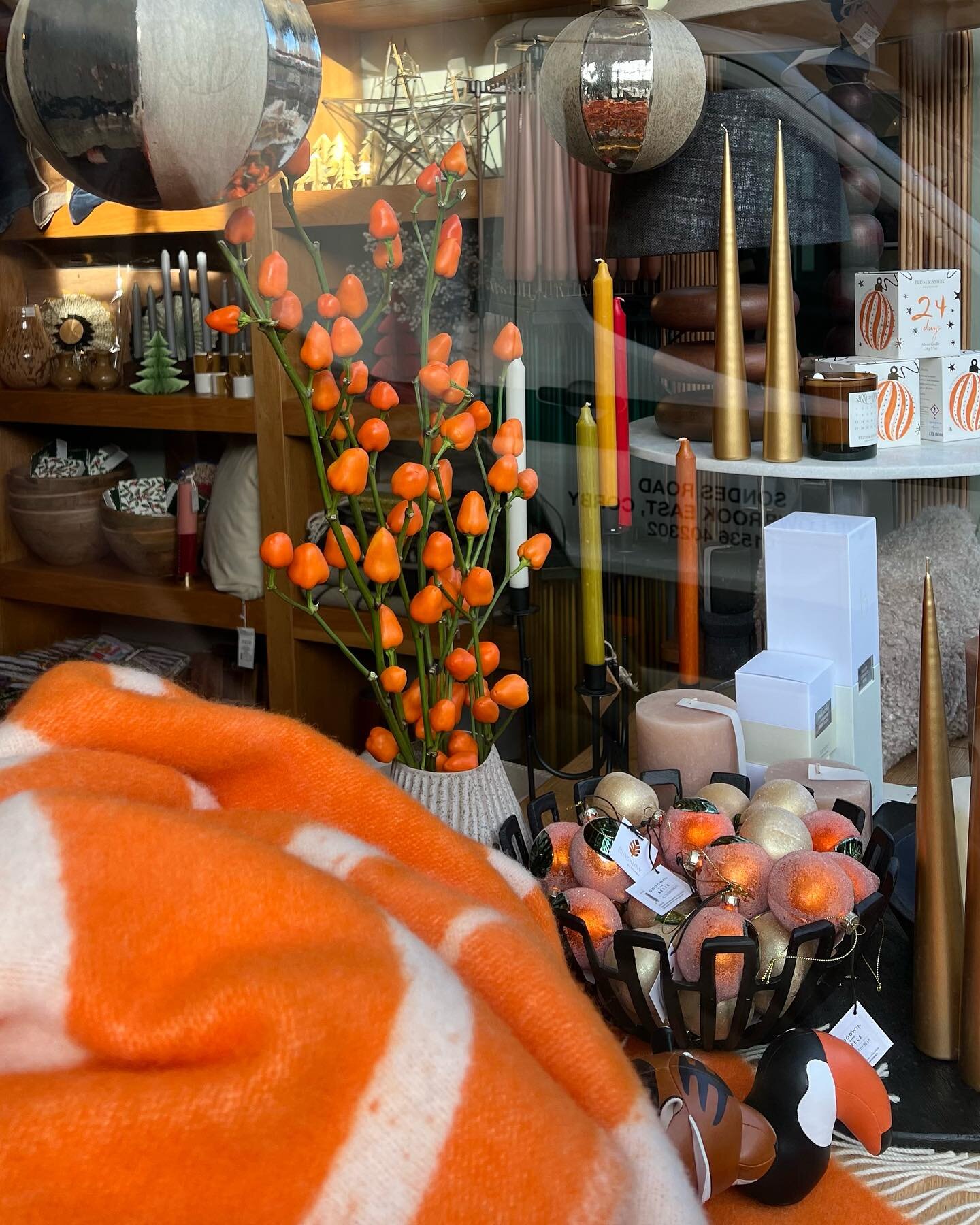 A big pop of orange for our window at the moment brightening up the high street. We have launched our Christmas stock in the shop and it&rsquo;s bursting with festive goodies! #christmasdecorations #christmasgiftideas #homewares #shoplocal #holidaysa