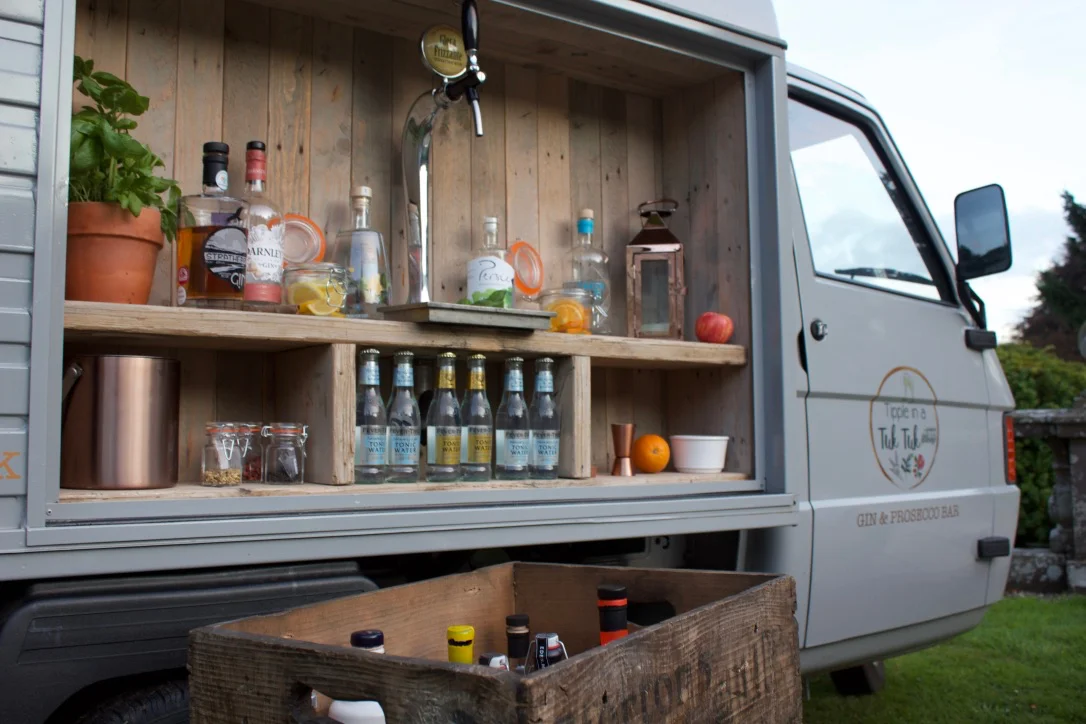 Our gin and Prosecco van setup at House of Turin, available for private gin tastings with gins from around Scotland
